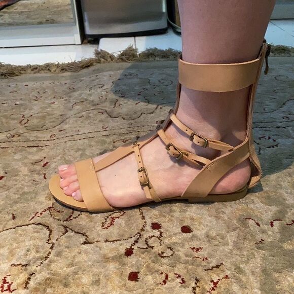 Modern Rebel beige leather gladiator sandals. - Picture 2 of 5